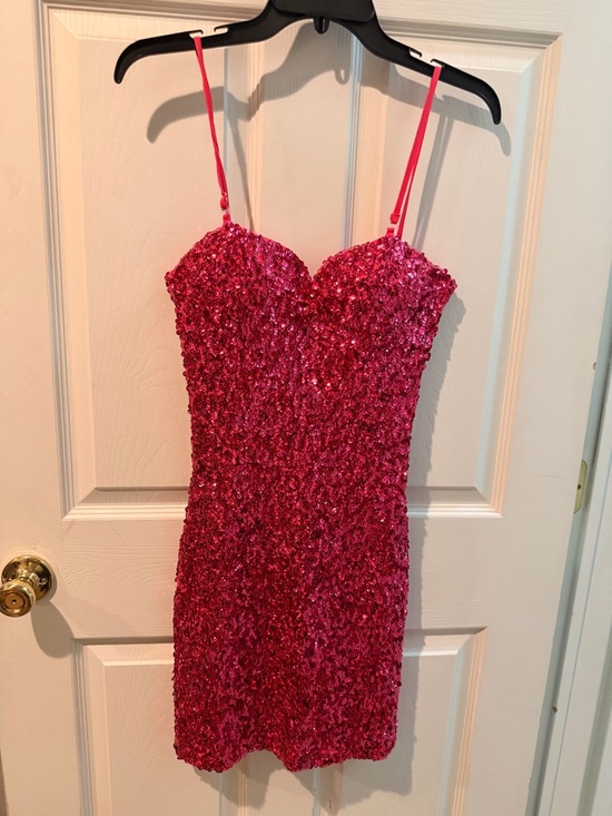 Dresses & Skirts - Sequined Fuchsia Mini Dress with Spaghetti Straps